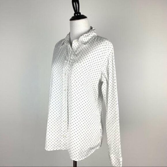Delias top L white navy blue polkadot button down - Picture 6 of 9